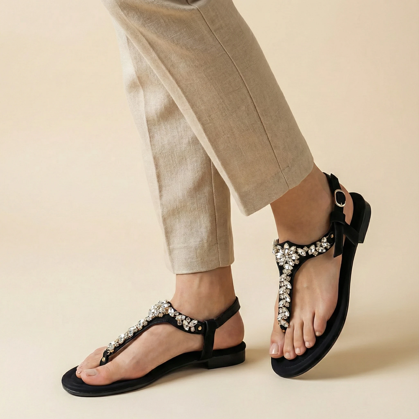 Crystal T-Strap Flat